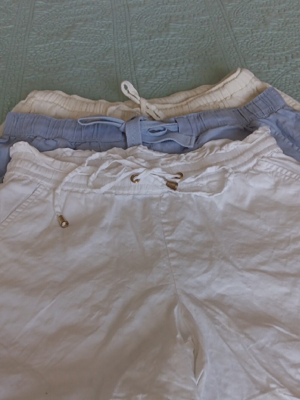 Bundle of 3. Pair Ladies High-Rise Drawstring Linen/Cotton Shorts.All Small